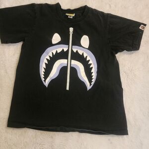 Bape Black Shark Zip Tee with White & Light Purple Graphic